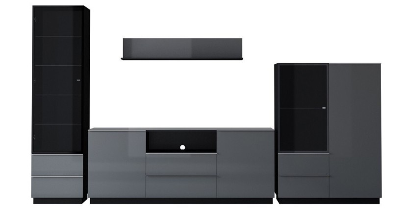 Ensemble de 4 meubles de salon collection ZANTE. Couleur noir et gris brillant.