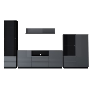 Ensemble de 4 meubles de salon collection ZANTE. Couleur noir et gris brillant.