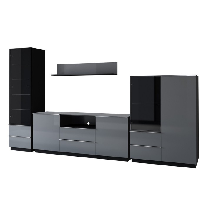 Ensemble de 4 meubles de salon collection ZANTE. Couleur noir et gris brillant.