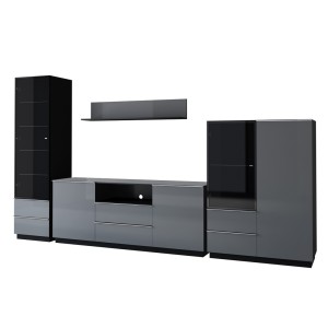 Ensemble de 4 meubles de salon collection ZANTE. Couleur noir et gris brillant.