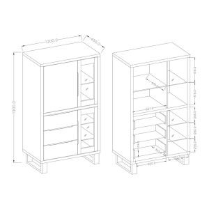 Vaisselier coloris chêne foncé collection MILO. Pieds en métal noir.