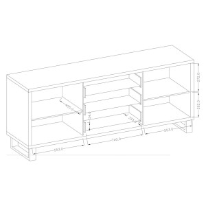 Buffet deux portes, trois tiroirs. Coloris chêne foncé collection MILO. Pieds en métal noir.