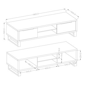 Meuble TV XL 180cm collection MILO. Coloris chêne foncé. Pieds en métal noir.