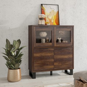 Bahut design collection MILO. Coloris chêne foncé. Pieds en métal noir