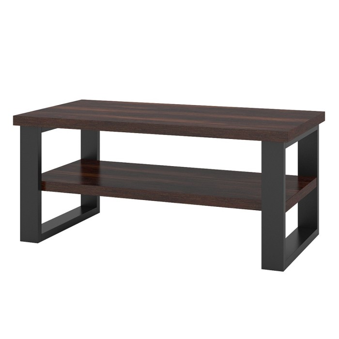 Table basse design collection MILO coloris chêne foncé. Pieds en métal noir.