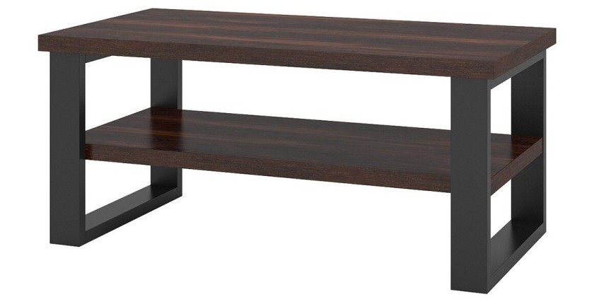 Table basse design collection MILO coloris chêne foncé. Pieds en métal noir.