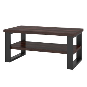 Table basse design collection MILO coloris chêne foncé. Pieds en métal noir.