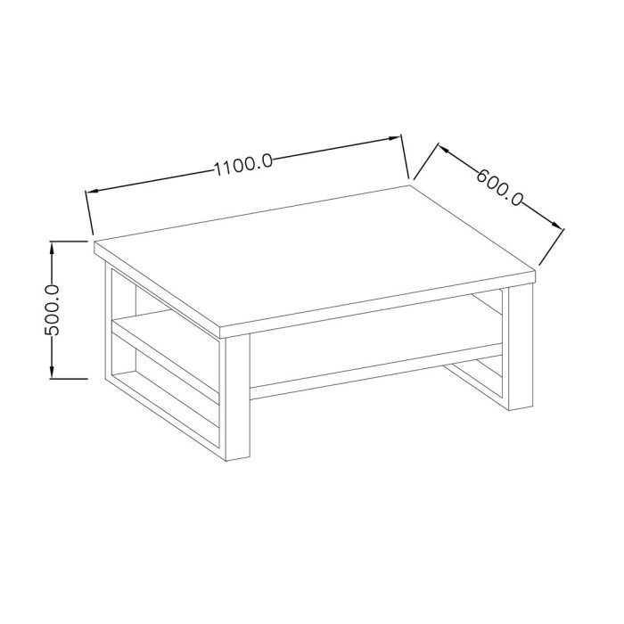 Table basse design collection MILO coloris chêne foncé. Pieds en métal noir.