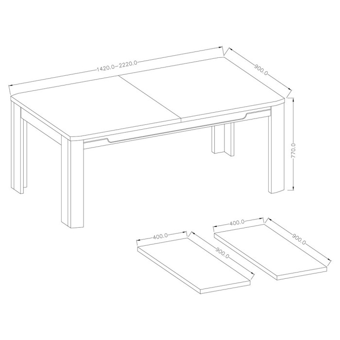 Table extensible 10 personnes pour salle à manger collection BREDA coloris chêne.