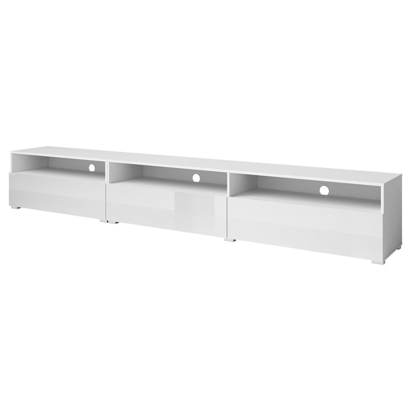 Meuble TV XL 270cm à poser ou à suspendre collection RAMOS. Coloris blanc brillant.