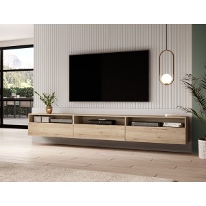 Meuble TV XL 270cm à poser ou à suspendre collection RAMOS. Coloris chêne.