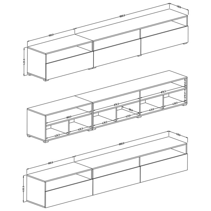 Meuble TV XL 270cm à poser ou à suspendre collection RAMOS. Coloris gris effet béton.