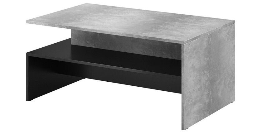 Table basse design collection RAMOS coloris gris effet béton et noir.