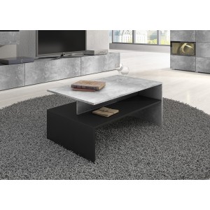Table basse design collection RAMOS coloris gris effet béton et noir.