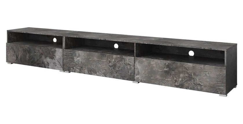 Meuble TV XL 270cm à poser ou à suspendre collection RAMOS. Coloris gris effet ardoise.