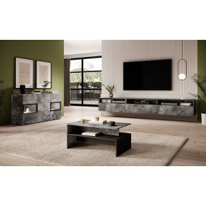 Meuble TV XL 270cm à poser ou à suspendre collection RAMOS. Coloris gris effet ardoise.