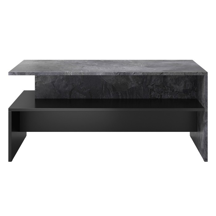 Table basse design collection RAMOS coloris gris effet ardoise et noir.