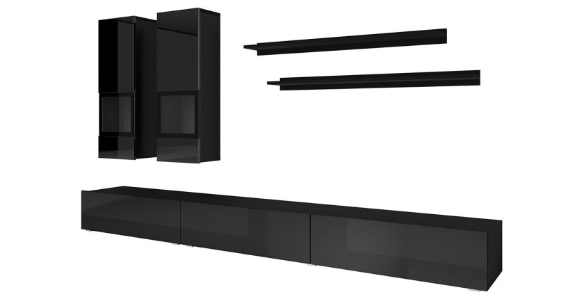 Ensemble meubles de salon collection RAMOS. Coloris noir brillant. LED intégrées.