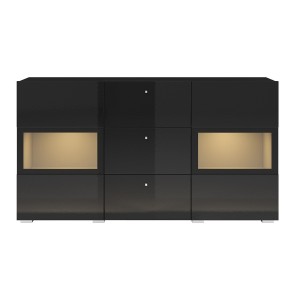Buffet 2 portes et 3 tiroirs collection RAMOS. Éclairage LED intégré. Coloris noir brillant.