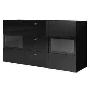 Buffet 2 portes et 3 tiroirs collection RAMOS. Éclairage LED intégré. Coloris noir brillant.