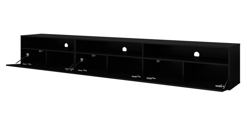 Meuble TV RAMOS noir brillant 270 cm – 3 portes abattantes et 3 niches – Design moderne