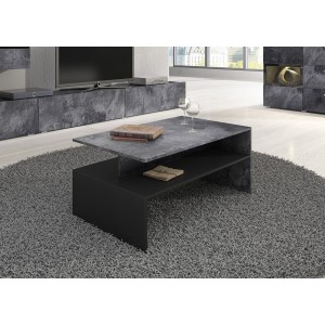 Ensemble de 7 meubles de salon collection RAMOS. Couleur gris effet ardoise et noir.