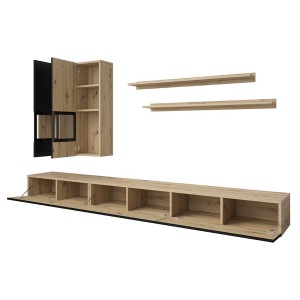 Ensemble de 7 meubles de salon collection RAMOS. Chêne et noir super mat.