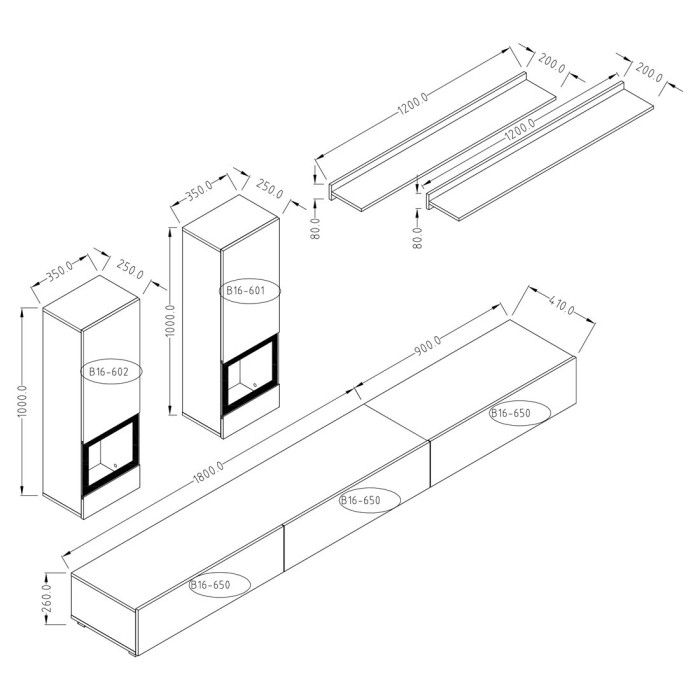 Ensemble de 7 meubles de salon collection RAMOS. Coloris noir brillant