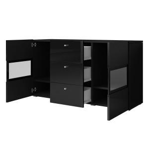 Ensemble de 7 meubles de salon collection RAMOS. Coloris noir brillant