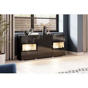 Ensemble de 7 meubles de salon collection RAMOS. Coloris noir brillant