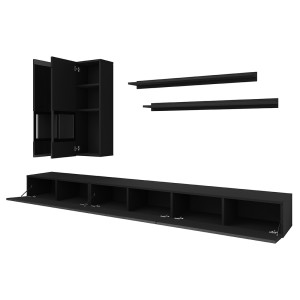 Ensemble de 7 meubles de salon collection RAMOS. Coloris noir brillant