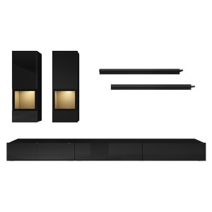 Ensemble de 7 meubles de salon collection RAMOS. Coloris noir brillant