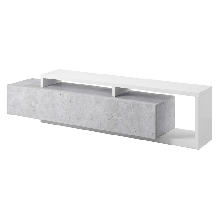 Meuble TV 220cm collection BERGAME. Coloris blanc et gris béton.