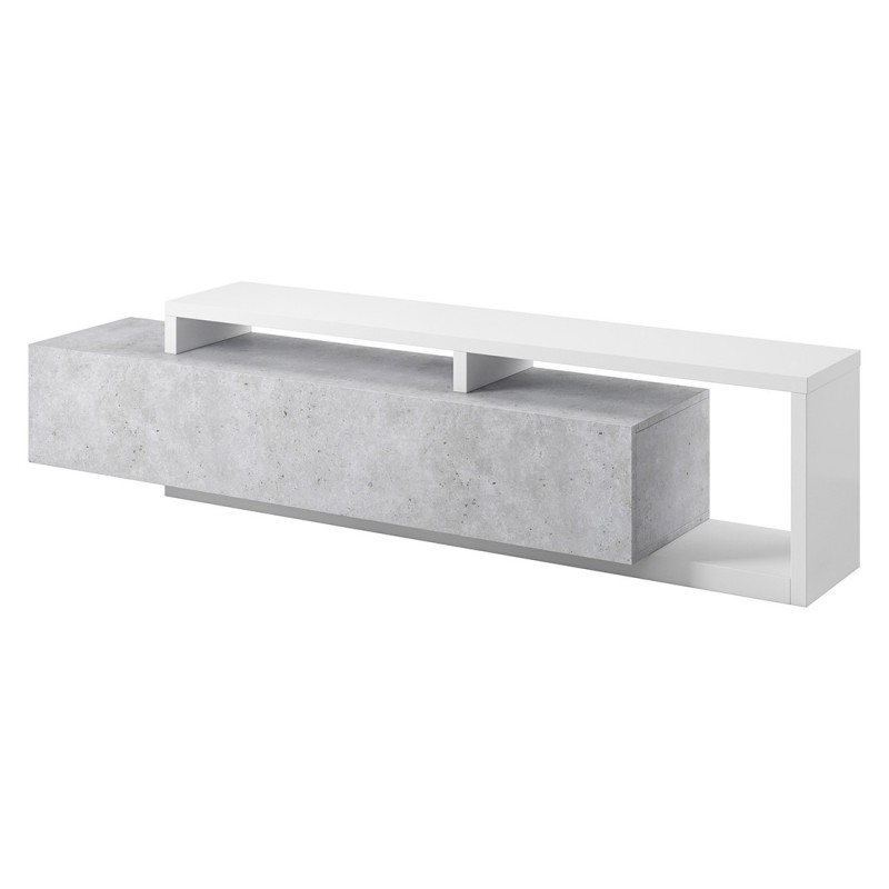 Meuble TV 220cm collection BERGAME. Coloris blanc et gris béton.