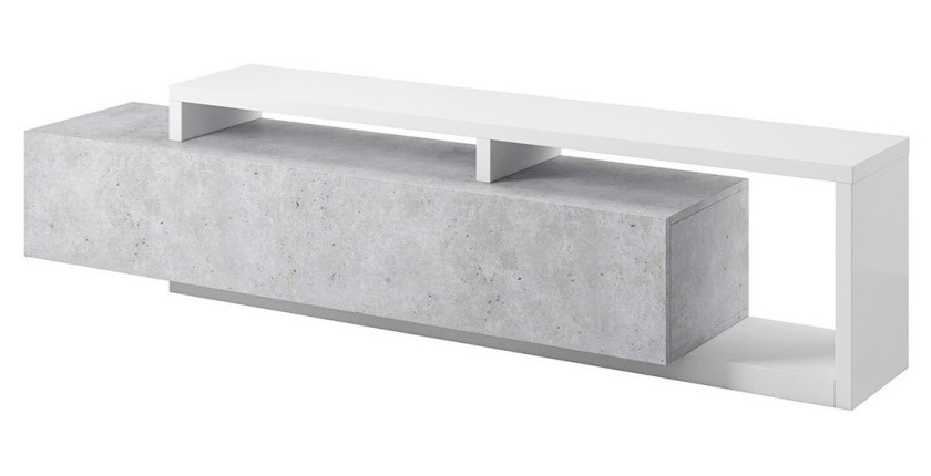 Meuble TV 220cm collection BERGAME. Coloris blanc et gris béton.