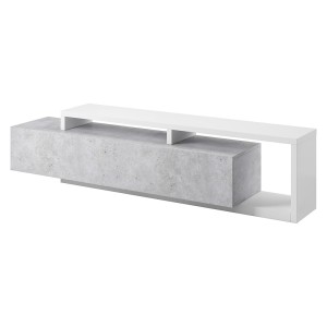 Meuble TV 220cm collection BERGAME. Coloris blanc et gris béton.