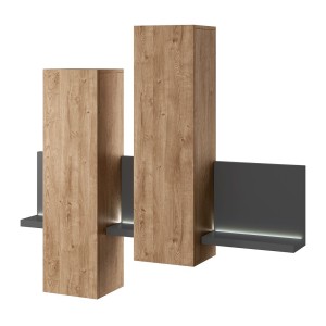 Composition murale avec LED. Coloris chêne et gris. Collection BERGAME.