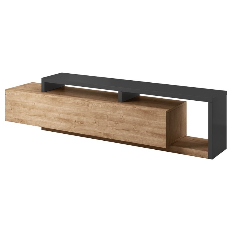 Meuble TV 220cm collection BERGAME. Coloris chêne et gris anthracite.