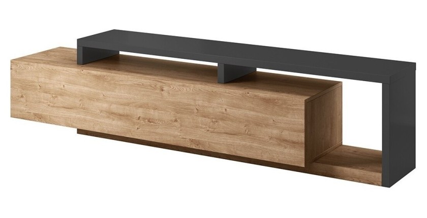 Meuble TV 220cm collection BERGAME. Coloris chêne et gris anthracite.