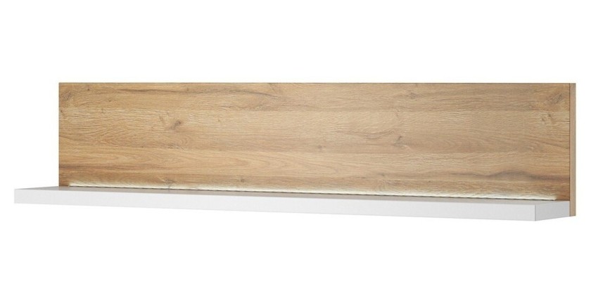 Étagère murale design 150cm Coloris chêne et blanc avec LED. Collection BERGAME.