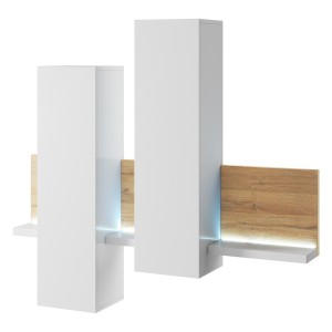 Composition murale avec LED. Coloris chêne et blanc. Collection BERGAME.