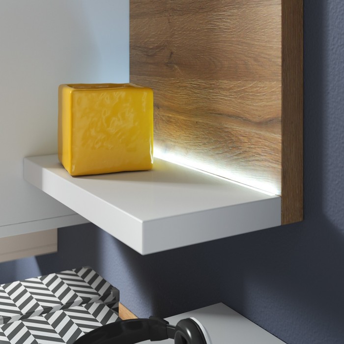 Ensemble meubles de salon avec LED collection BERGAME. Coloris chêne et blanc.