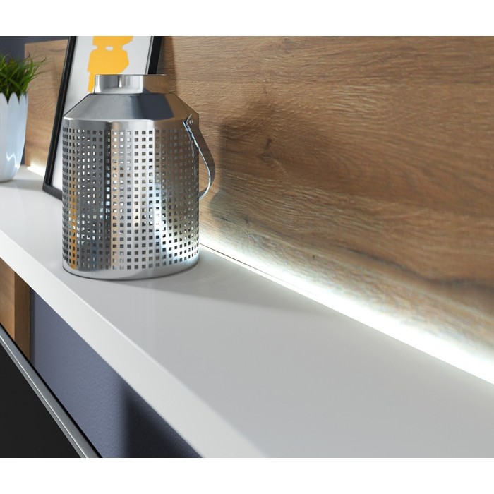 Ensemble meubles de salon avec LED collection BERGAME. Coloris chêne et blanc.