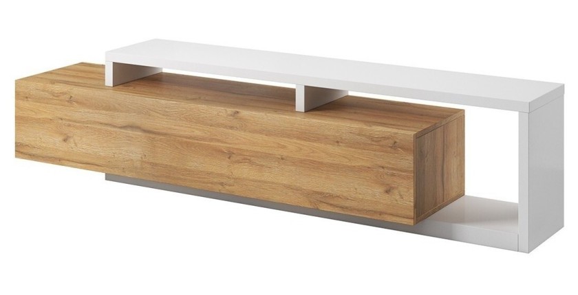 Meuble TV 220cm collection BERGAME. Coloris chêne et blanc.