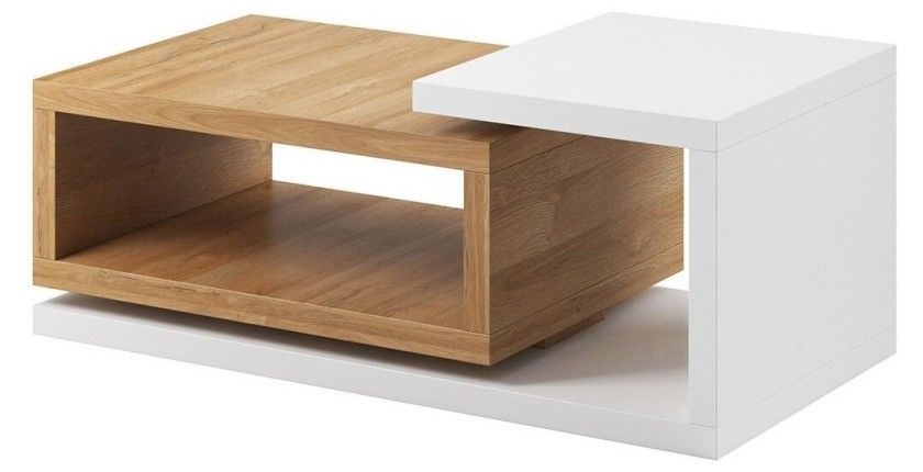 Table basse design collection BERGAME. Coloris chêne et blanc. Style design