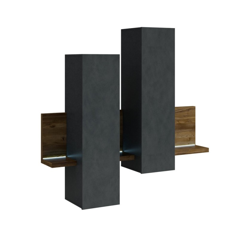 Composition murale avec LED. Coloris gris et chêne foncé. Collection BERGAME.