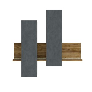 Composition murale avec LED. Coloris gris et chêne foncé. Collection BERGAME.