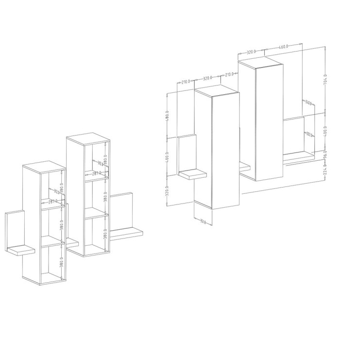 Ensemble meubles de salon avec LED collection BERGAME. Coloris gris et chêne foncé.