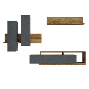 Ensemble meubles de salon avec LED collection BERGAME. Coloris gris et chêne foncé.