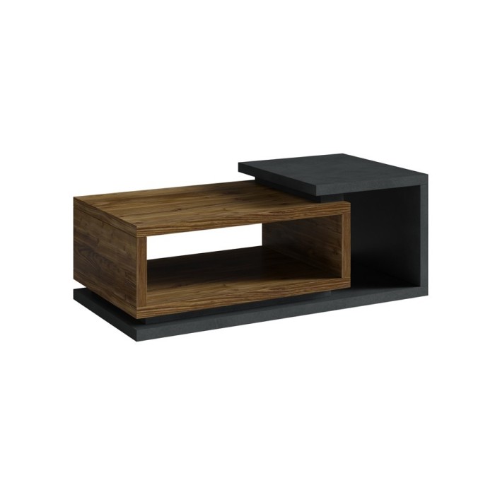 Table basse design collection BERGAME. Coloris gris et chêne foncé. Style design